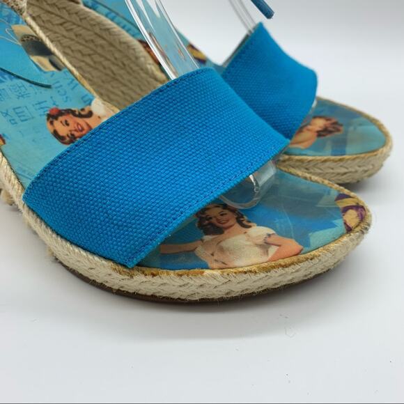 Jeffrey Campbell Western Lady Novelty Print Espadrille Lace Up Ankle Wedges Sz 9 - Picture 3 of 15